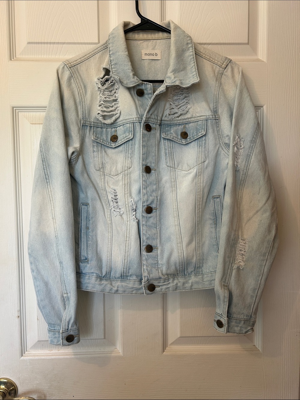 Mono B Light Wash Distressed Denim Jacket